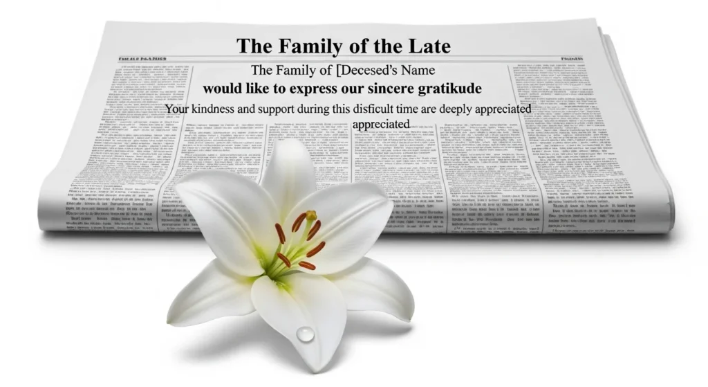 Funeral Thank You Message from Family for Newspaper