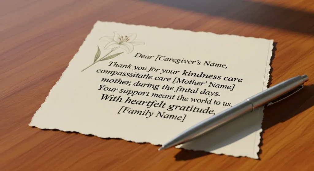 Short Thank You Note to Caregiver After Death of Mother